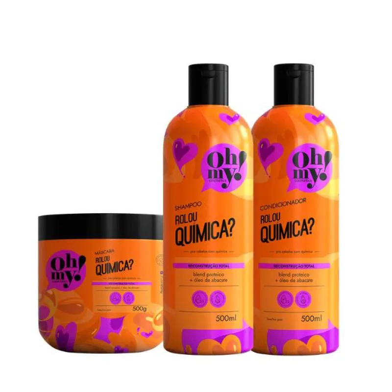 KIT SHAMPOO CONDICIONADOR E MáSCARA ROLOU QUíMICA? OH MY! - 500ML