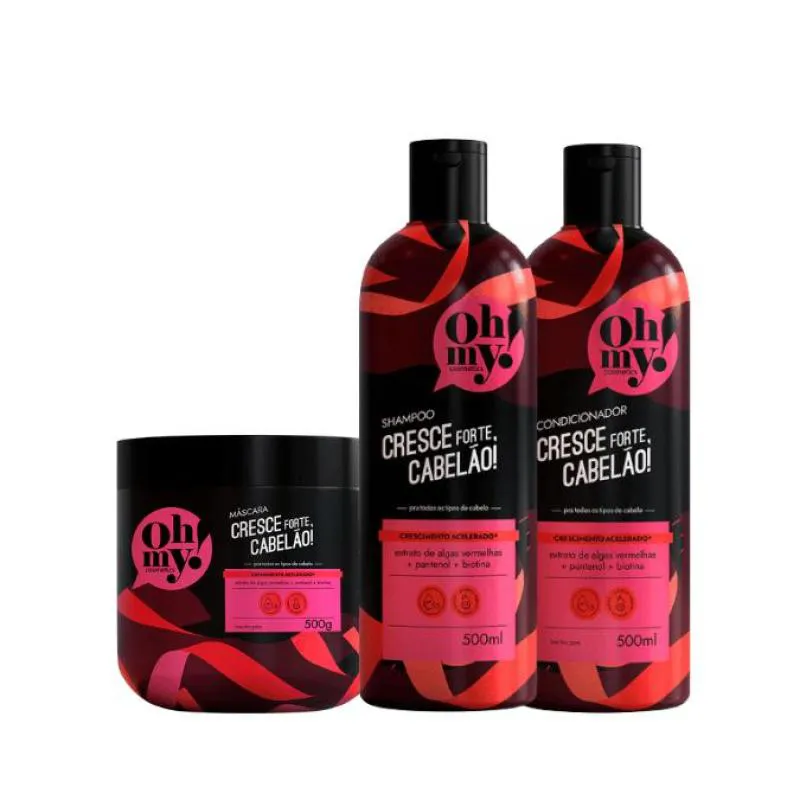 KIT SHAMPOO CONDICIONADOR E MáSCARA CRESCE FORTE CABELãO! OH MY! - 500ML