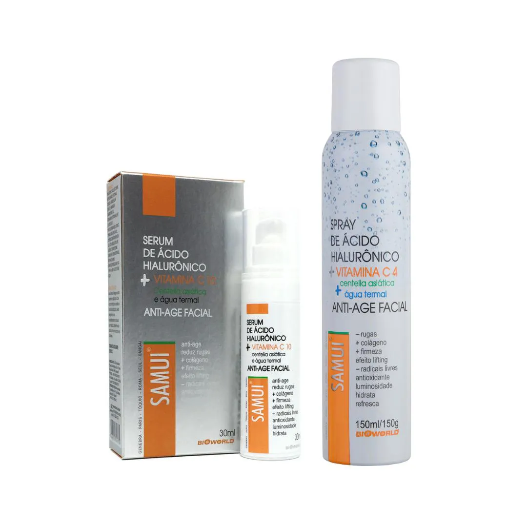 KIT SéRUM ANTI-AGE 30 ML + SPRAY ANTI-AGE 150 ML COM ÁC. HIALURôNICO E VITAMINA C