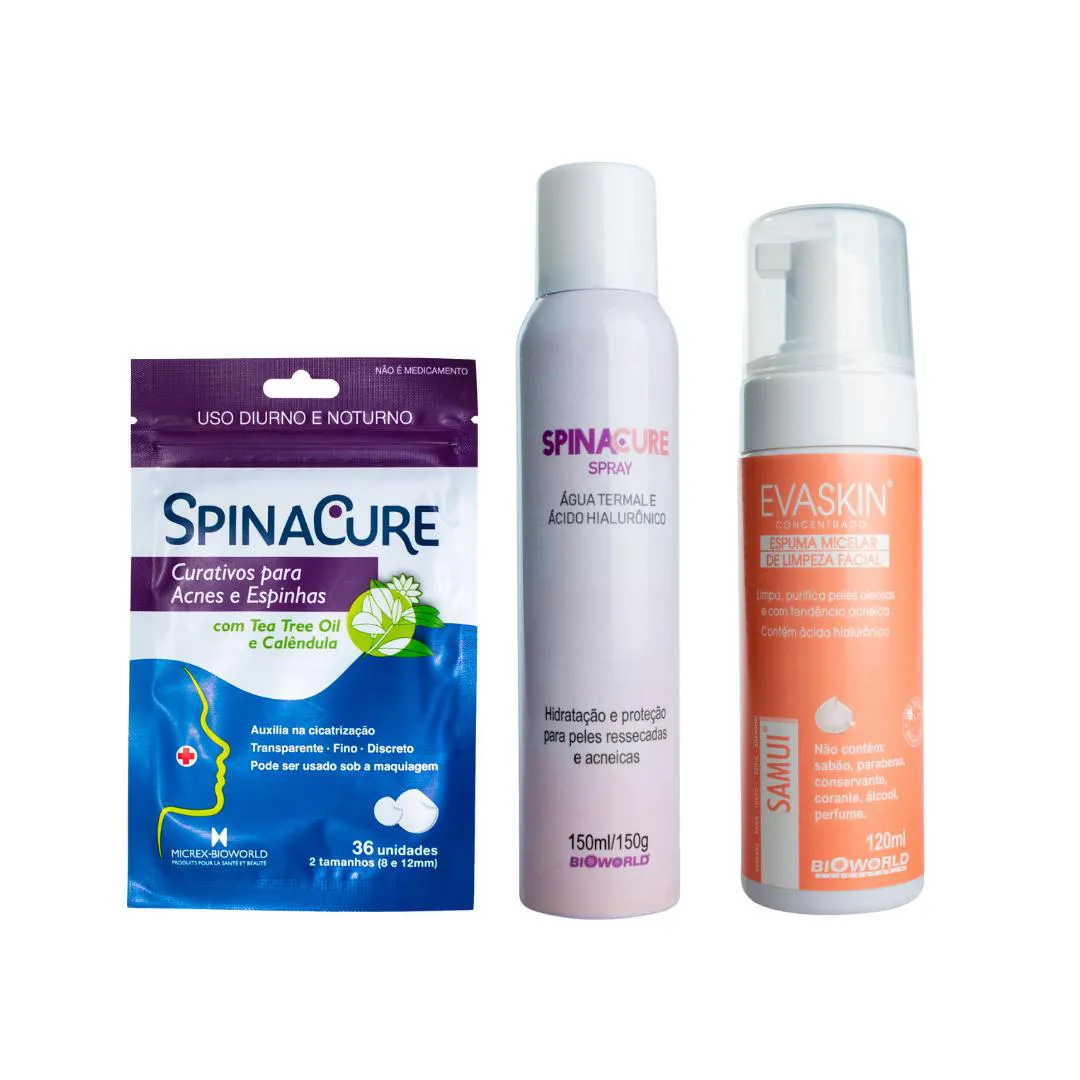 KIT SPINACURE CURATIVO 36 UN. + SPINACURE SPRAY 150 ML + ESPUMA MICELAR FACIAL PELE OLEOSA 120 ML
