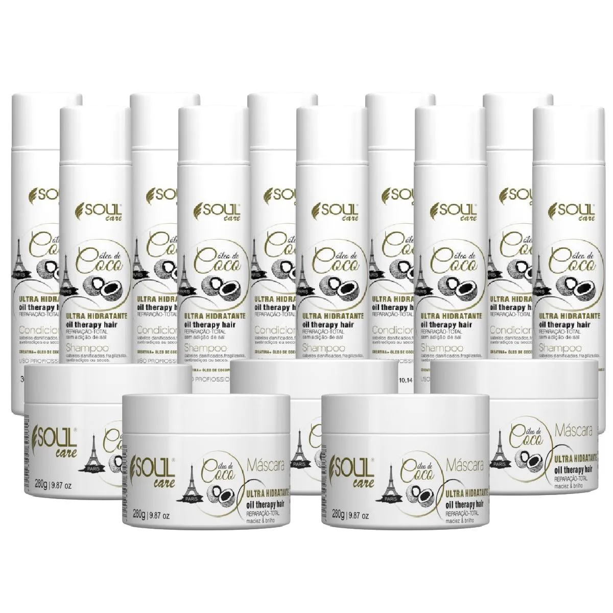 SHAMPOO CONDICIONADOR MáSCARA DE HIDRATAçãO OLEO DE COCO SOUL CARE PROFISSIONAL 15 PRODUTOS ATACADO