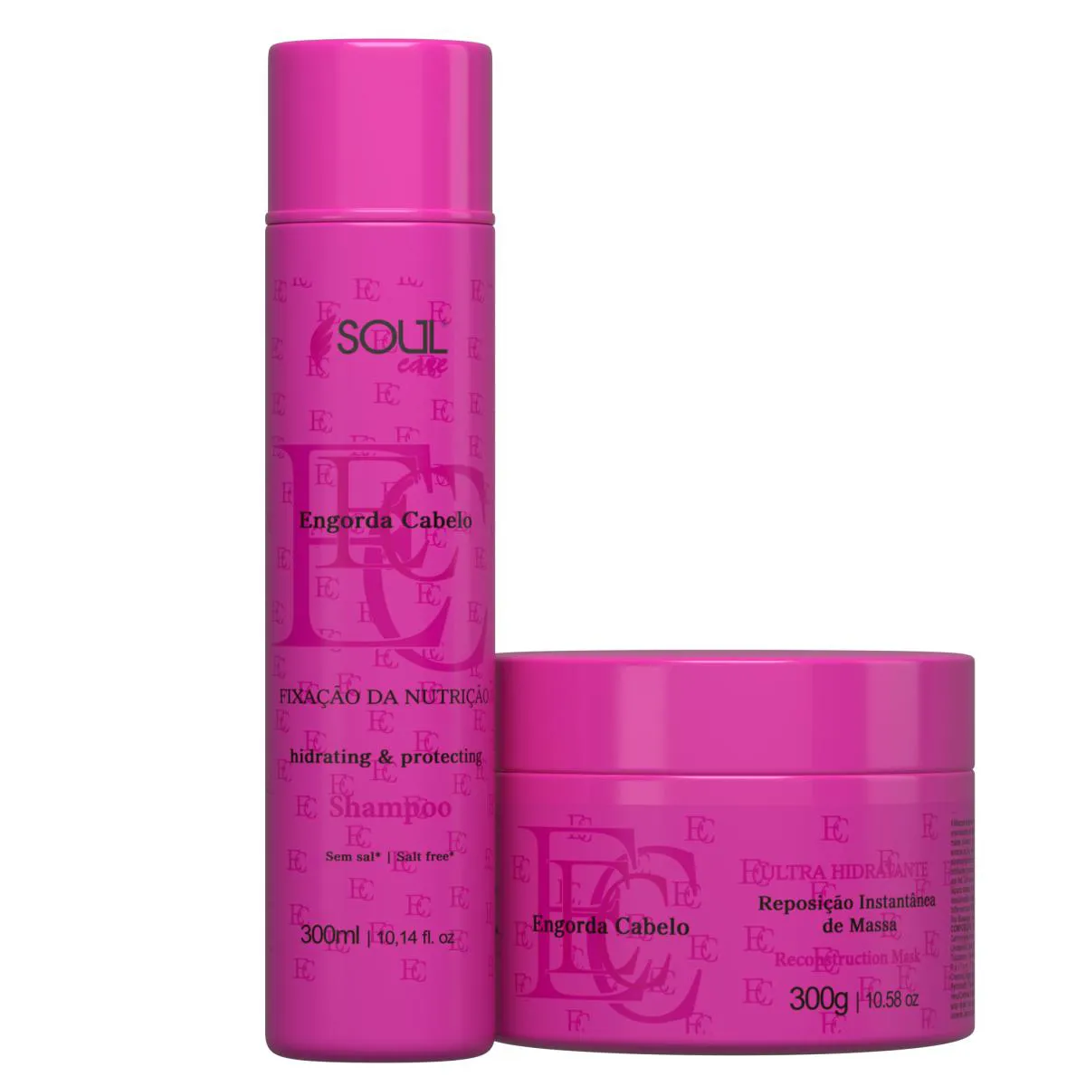 SHAMPOO MASCARA KIT RECONSTRUçãO QUERATINA CAPILAR ENGROSSADOR CABELO 300 GRAMAS SOUL CARE PROFISSIONAL