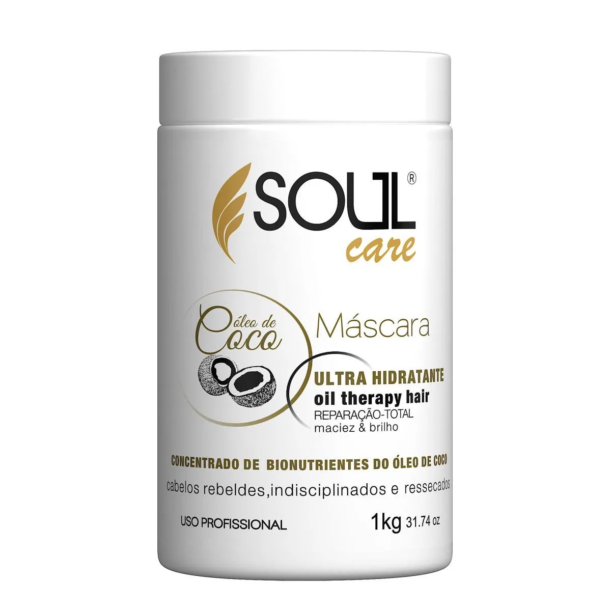 MáSCARA CREME HIDRATAçãO PROFISSIONAL COM ÓLEO DE COCO SOUL CARE 1 KG CRONOGRAMA CAPILAR PóS QUIMICA