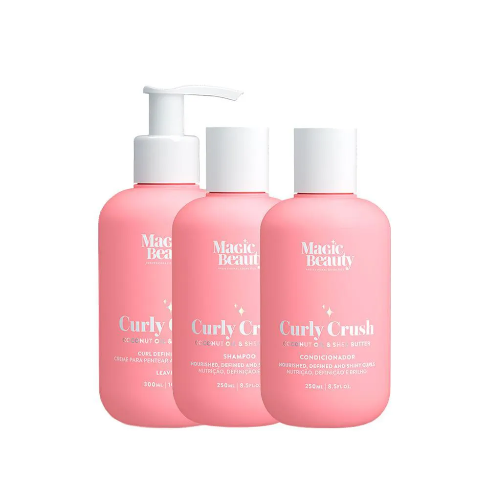 KIT MAGIC BEAUTY CURLY CRUSH - SHAMPOO 250ML E CONDICIONADOR 250ML E CREME PARA PENTEAR E ATIVADOR 300ML