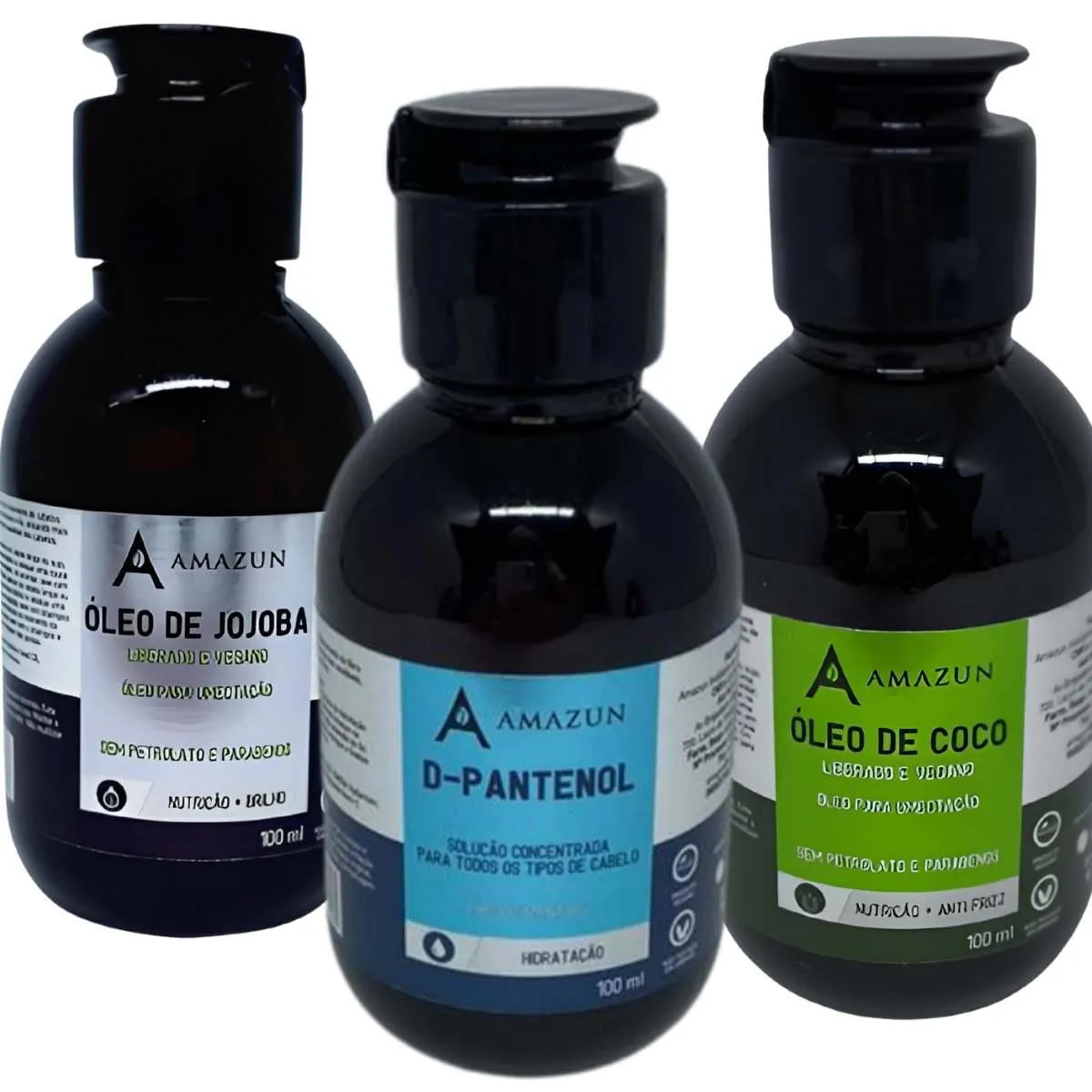 KIT ÓLEO CAPILAR COCO 100ML -JOJOBA 100ML  -D-PANTENOL 100ML