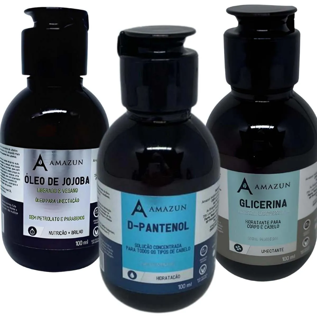 KIT ÓLEO CAPILAR D-PANTENOL 100ML -JOJOBA 100ML  -GLICERINA