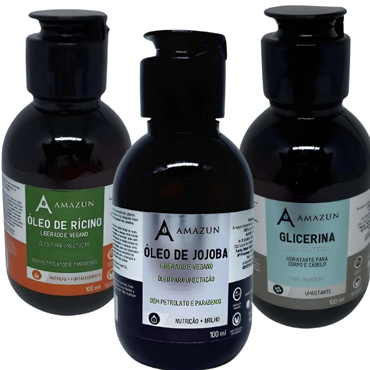 KIT ÓLEO CAPILAR JOJOBA 100ML -RíCINO 100ML -GLICERINA 100ML