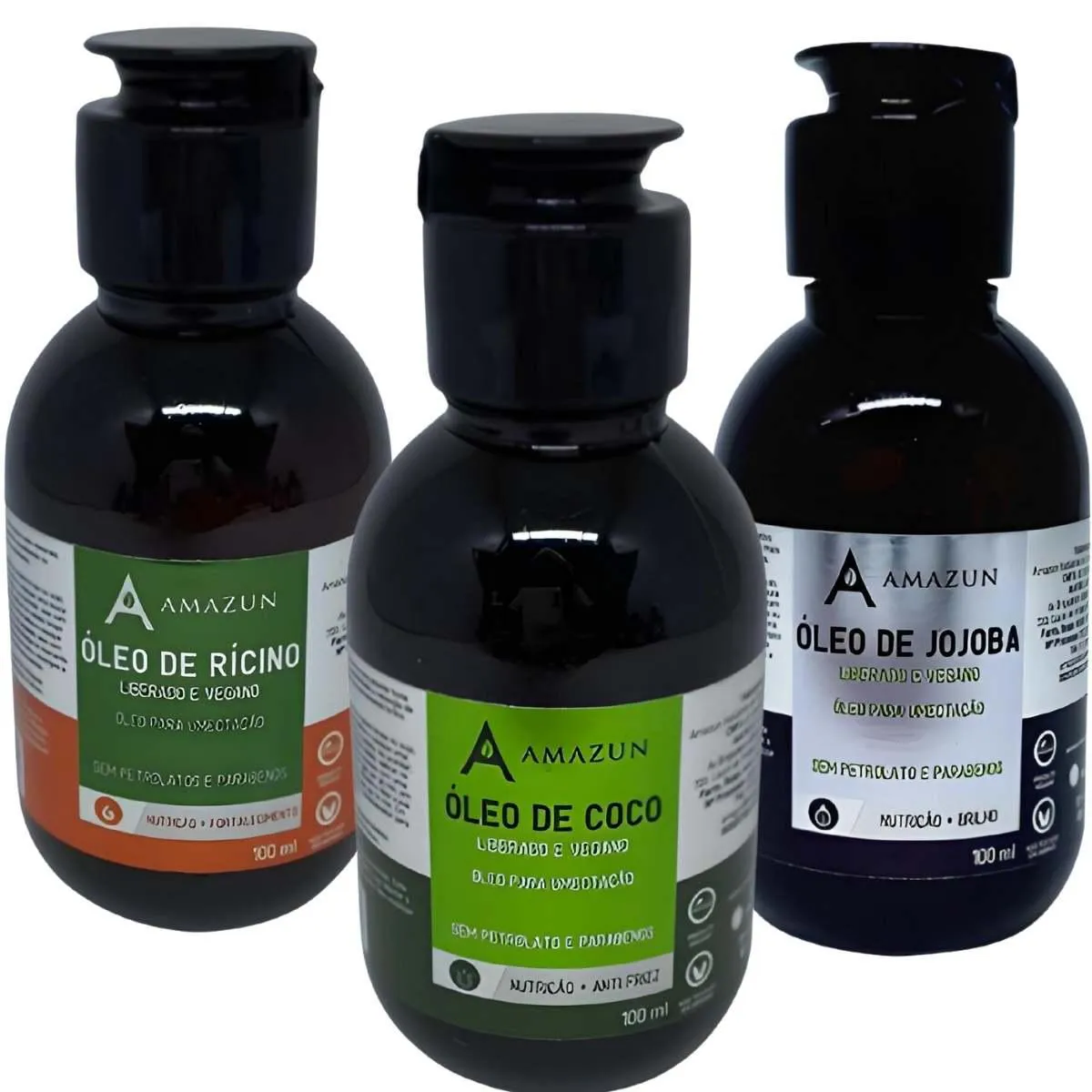 KIT ÓLEO CAPILAR COCO 100ML -RíCINO 100ML  -JOJOBA 100ML
