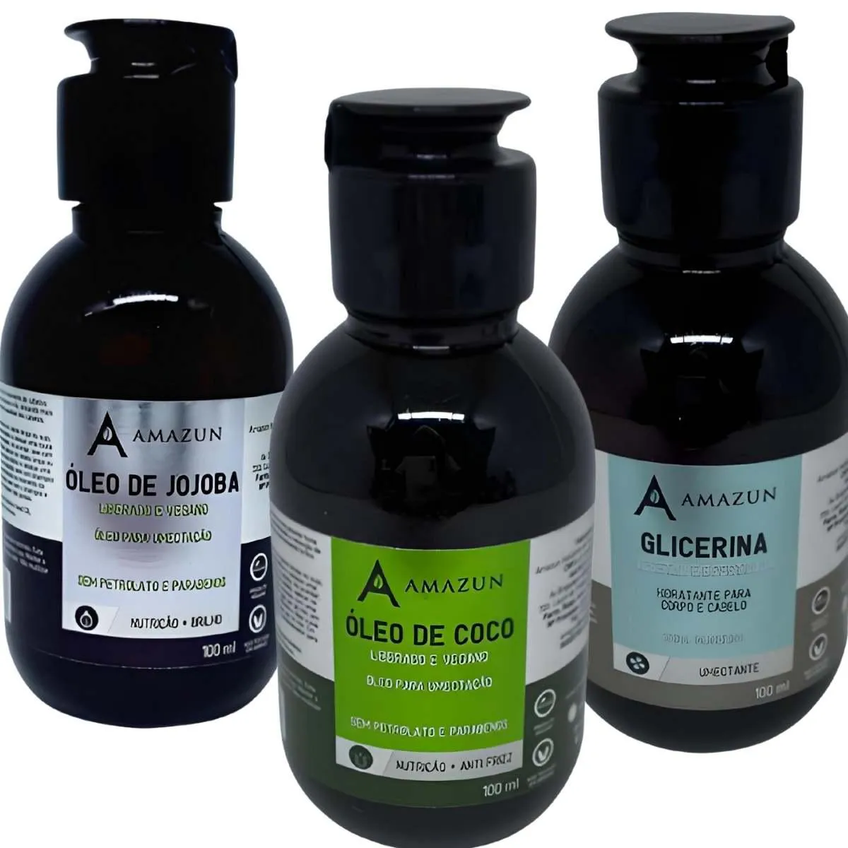 KIT ÓLEO CAPILAR COCO 100ML -RíCINO 100ML  -GLICERINA 100ML