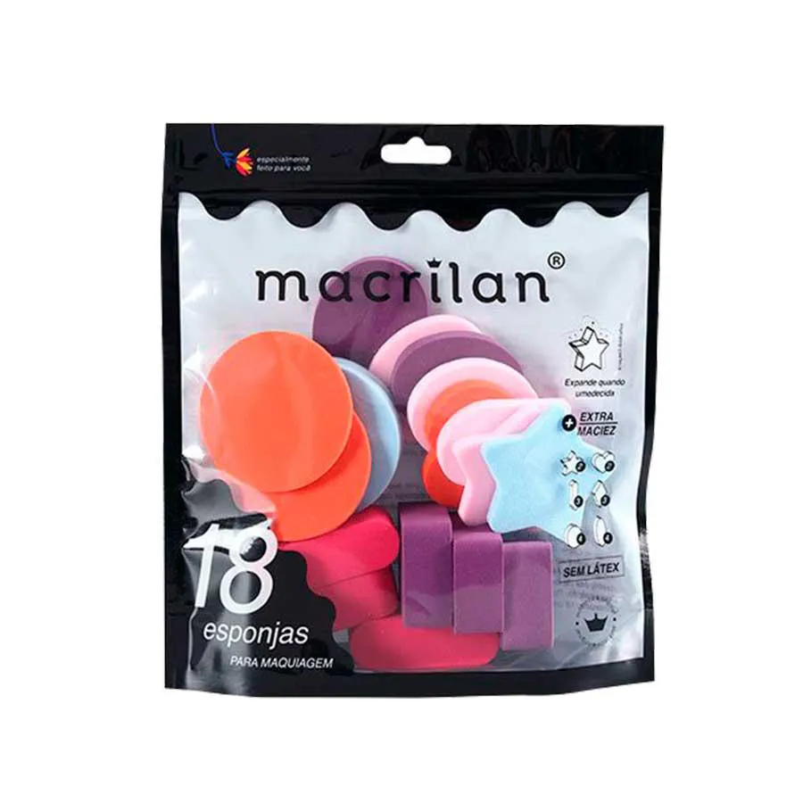 KIT COM 18 ESPONJAS PARA MAQUIAGEM EP14 - MACRILAN