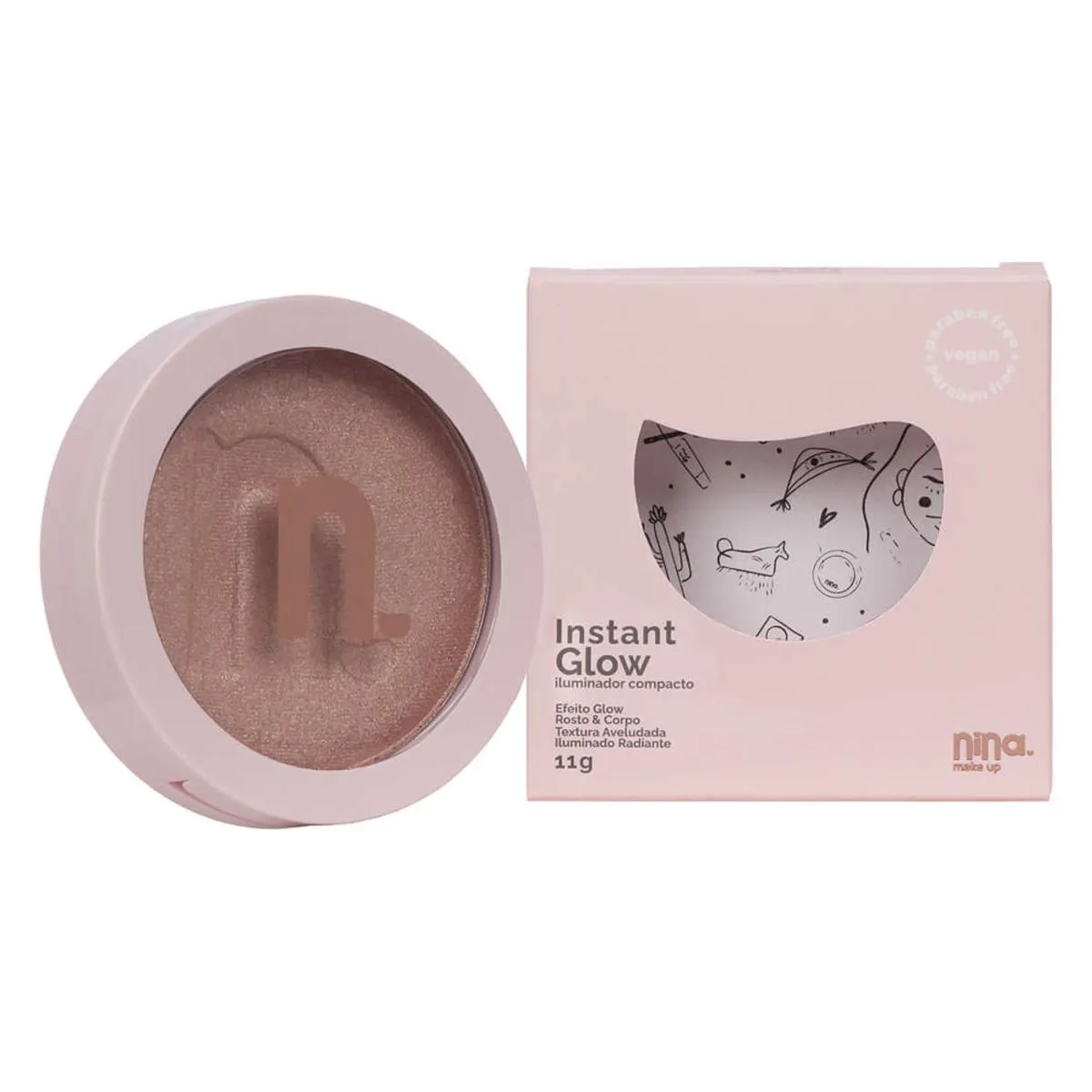 ILUMINADOR COMPACTO INSTANT GLOW - NINA MAKEUP 02 Champagne