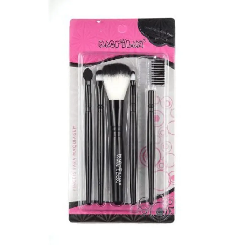KIT COM 5 PINCéIS PARA MAQUIAGEM KP3-1 PRETO - MACRILAN