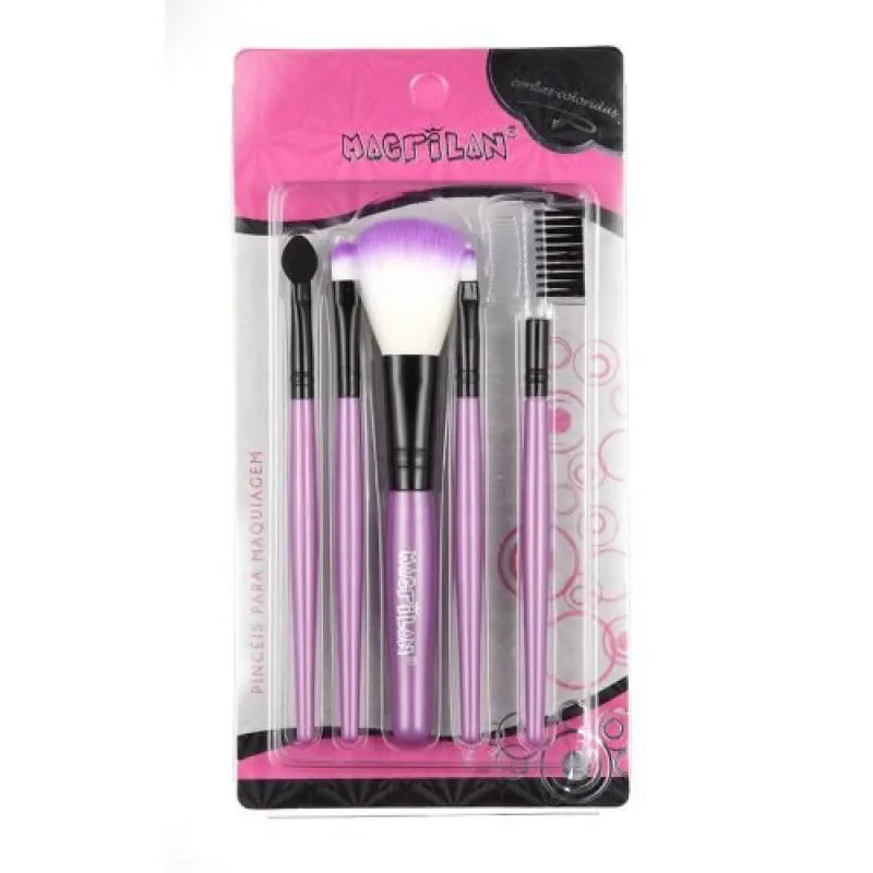 KIT COM 5 PINCéIS PARA MAQUIAGEM KP3-1 ROXO - MACRILAN