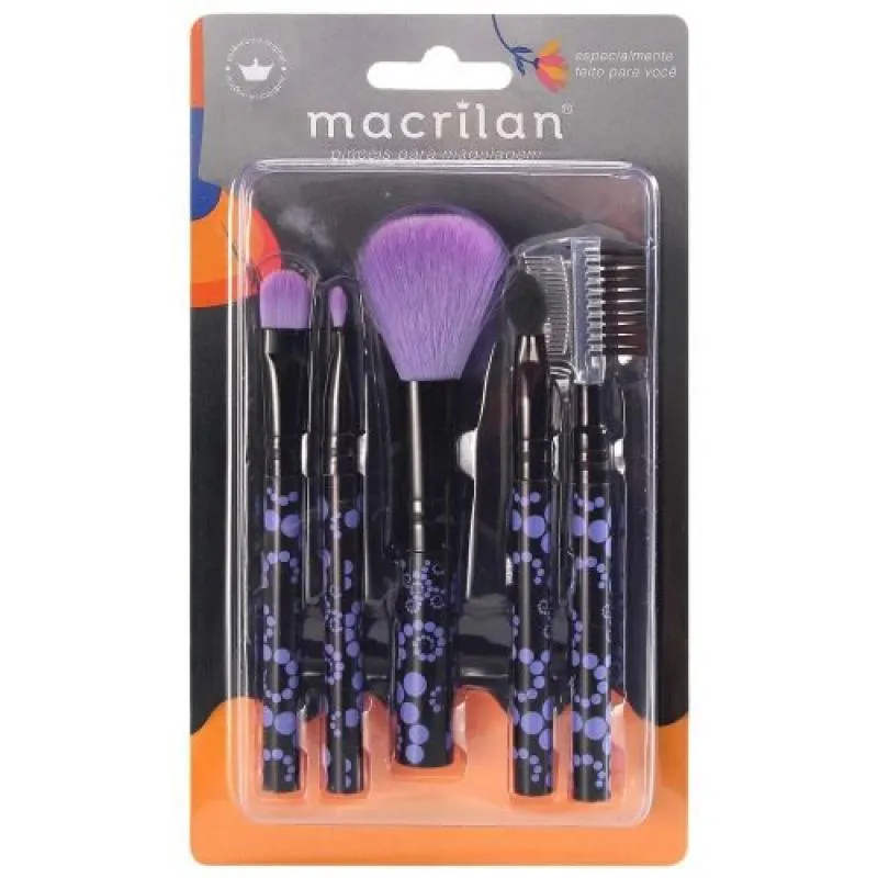 KIT COM 5 PINCéIS PARA MAQUIAGEM KP5-35 ROXO - MACRILAN