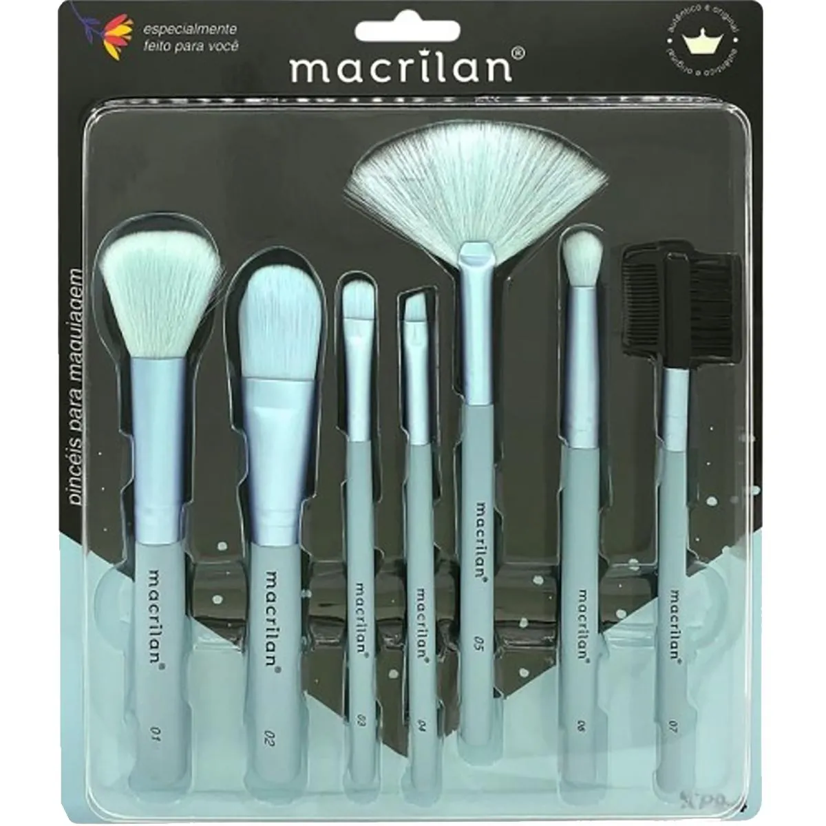 KIT COM 7 PINCéIS PARA MAQUIAGEM KP9-4 AZUL - MACRILAN