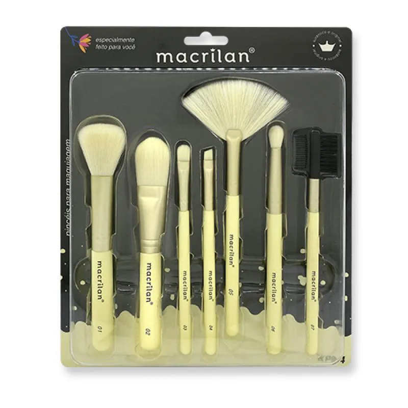 KIT COM 7 PINCéIS PARA MAQUIAGEM KP9-4 AMARELO - MACRILAN