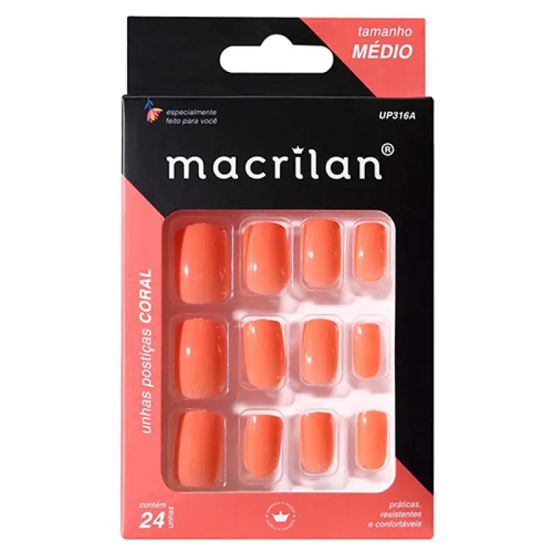 UNHAS POSTIçAS MéDIO CORAL UP316A - MACRILAN