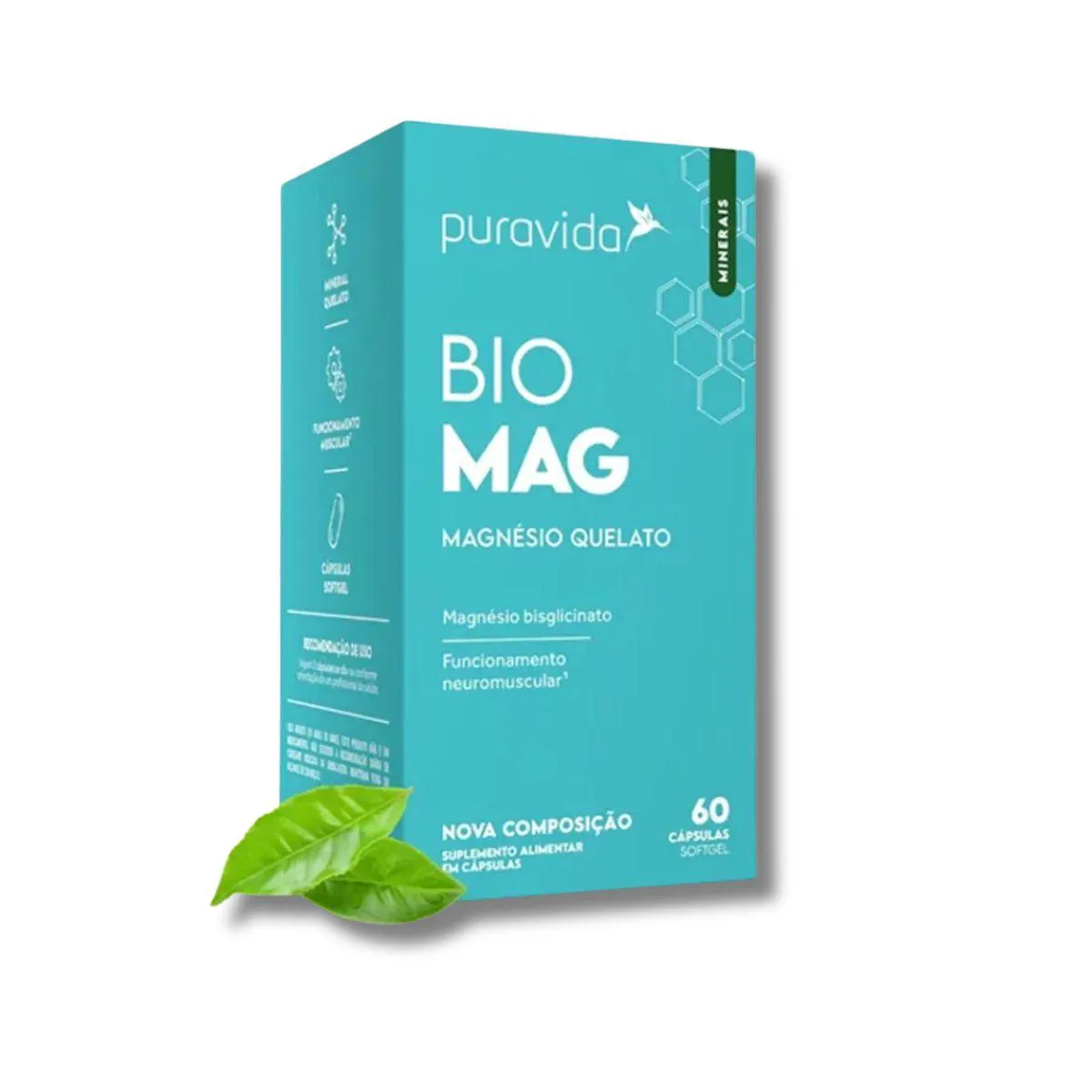 BIO MAG PURAVIDA SUPLEMENTO DE MAGNéSIO 60 CáPSULAS SEM Sabor