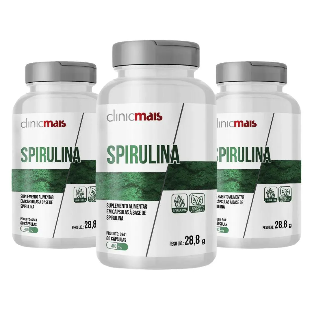 KIT 3X SPIRULINA VEGANA 60 CáPSULAS CLINICMAIS Incolor SEM Sabor