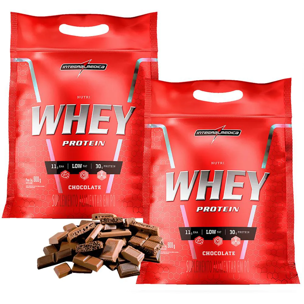 Kit 2x Nutri Whey Protein 900g Integralmédica Sabor Chocolate