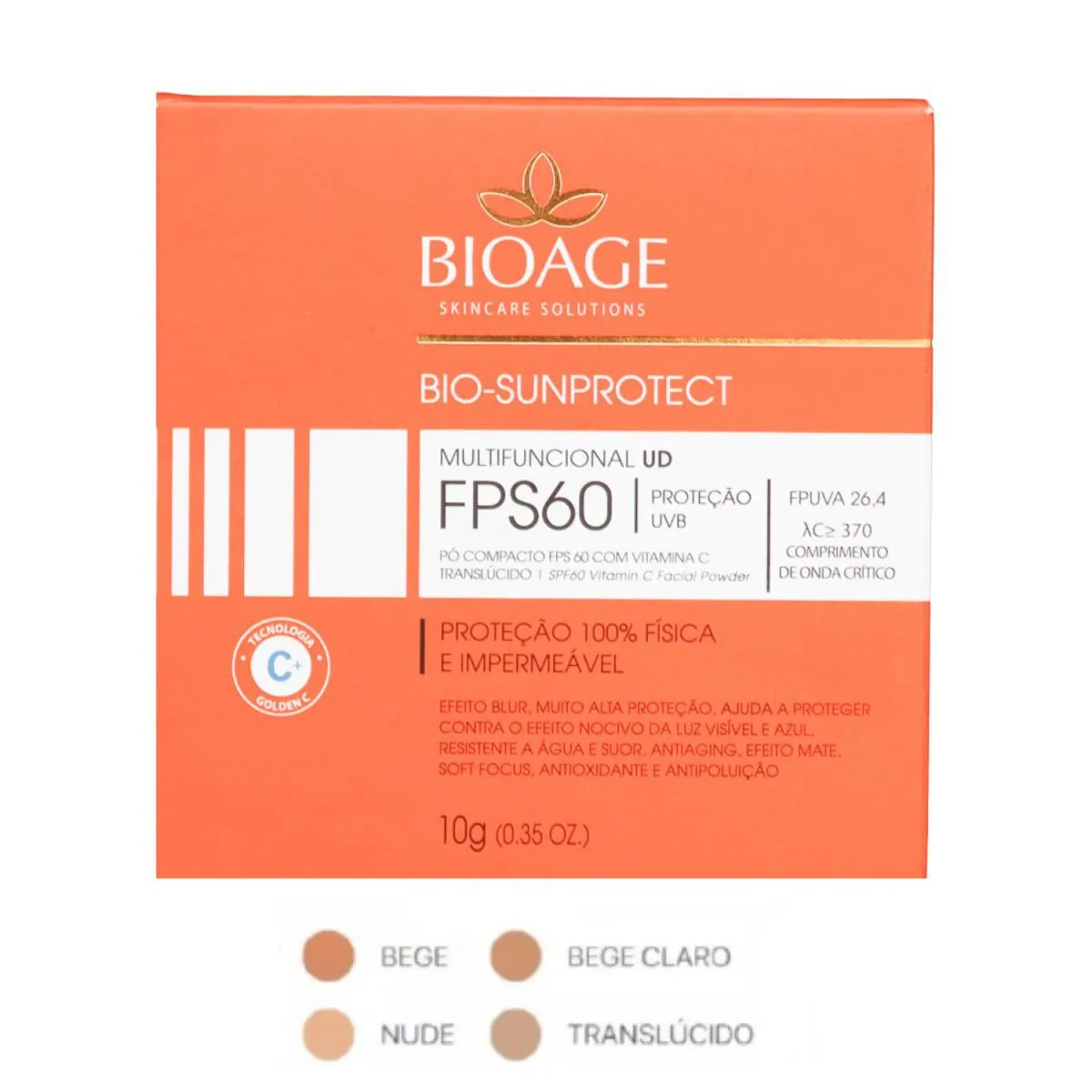 BIOAGE FILTRO SOLAR Pó FPS 60 VITAMINA C EFEITO BLUR 10G Bege