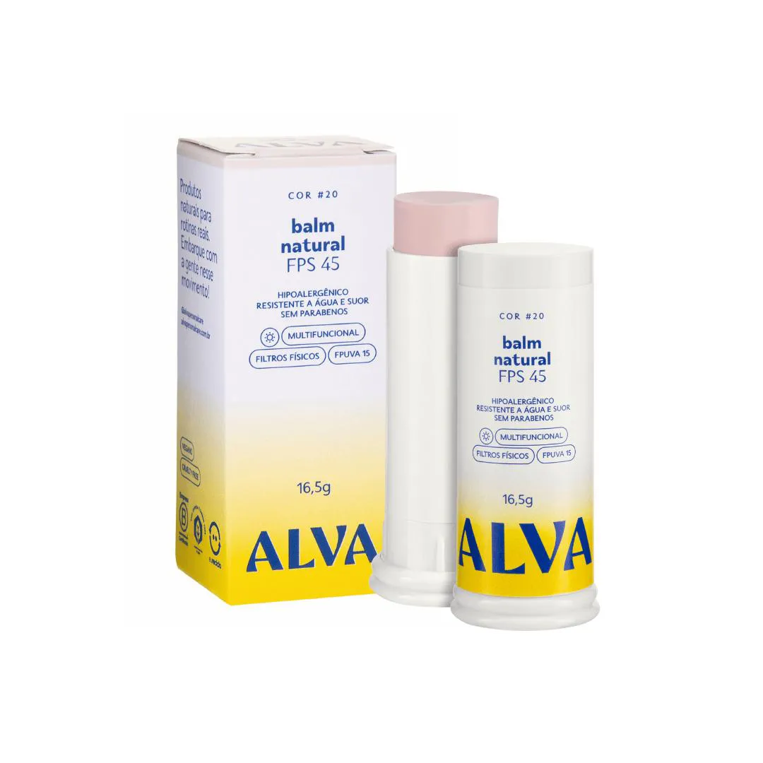 BALM NATURAL FPS 45 BASE PROTETOR EM STICK COM COR 16,5G - ALVA 20