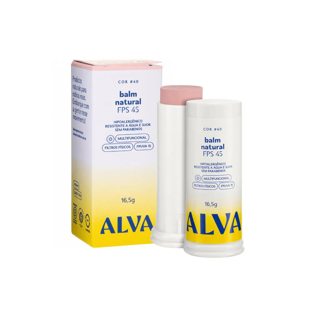 BALM NATURAL FPS 45 BASE PROTETOR EM STICK COM COR 16,5G - ALVA 40