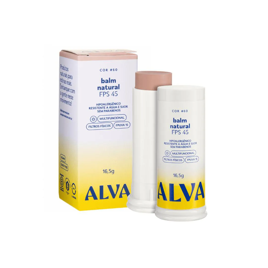 BALM NATURAL FPS 45 BASE PROTETOR EM STICK COM COR 16,5G - ALVA 60