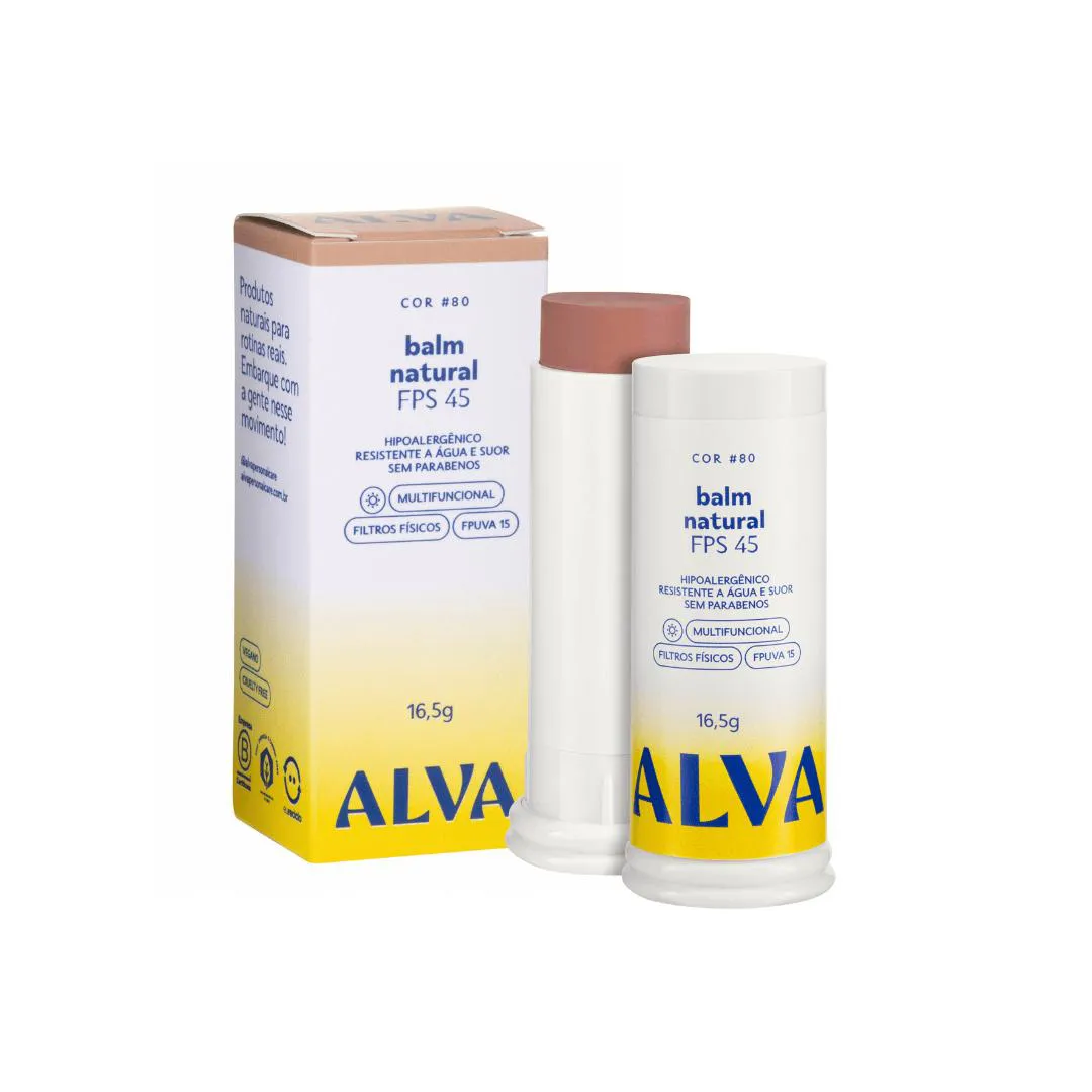 BALM NATURAL FPS 45 BASE PROTETOR EM STICK COM COR 16,5G - ALVA 80