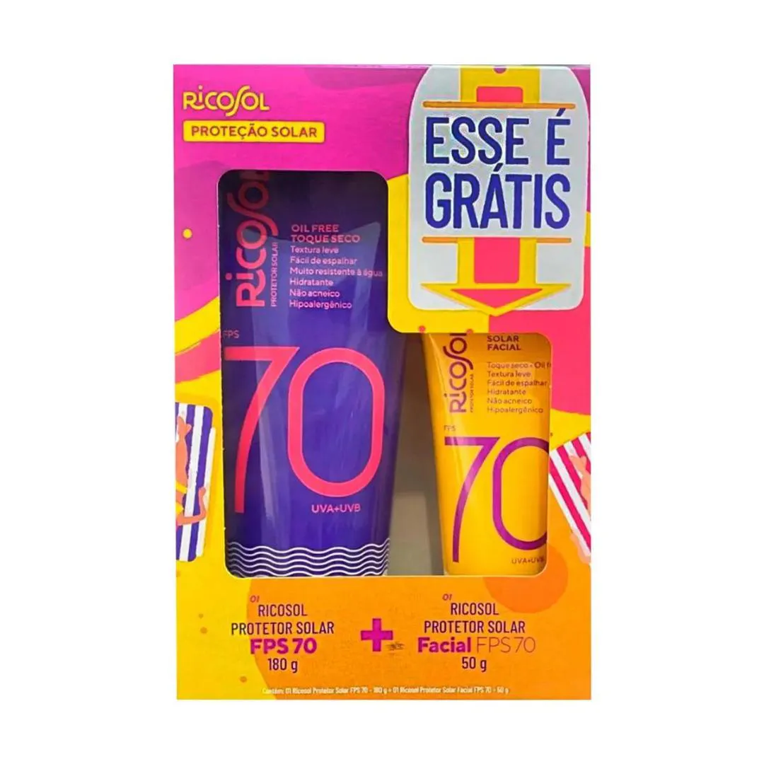 KIT PROTETOR SOLAR 180G + FACIAL 50G DE 70 FPS RICOSOL