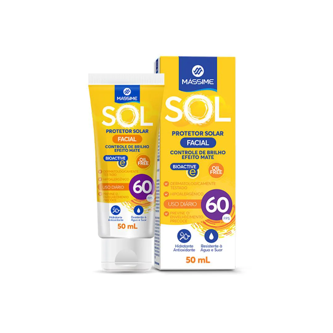 Protetor Solar Facial 50ml FPS 60 - Oil Free Efeito Mate Massime