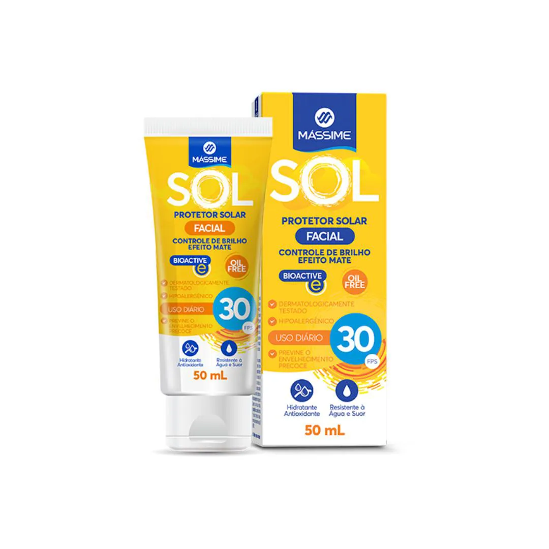 PROTETOR SOLAR FACIAL 50ML FPS 30 - OIL FREE EFEITO MATTE MASSIME