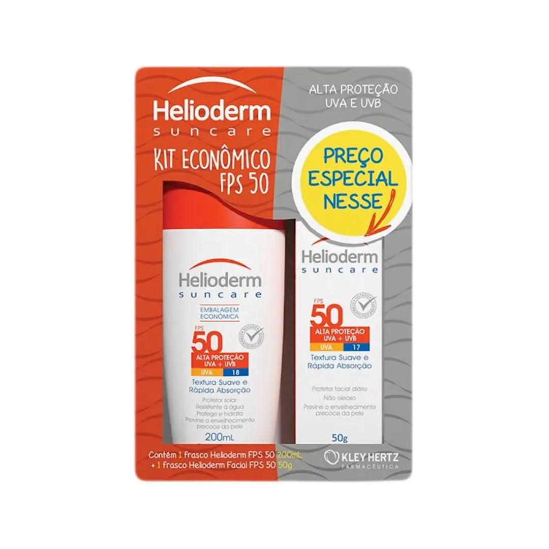 KIT PROTETOR SOLAR CORPORAL HELIODERM SUNCARE FPS 50 200ML + PROTETOR FACIAL 50G