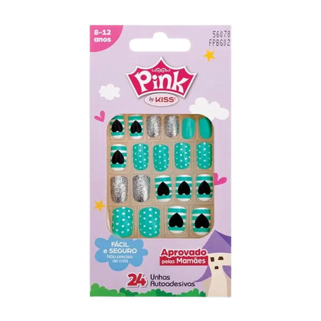 UNHAS KISS NEW YORK PINK INFANTIL POP PRINCESS - CORAçãO