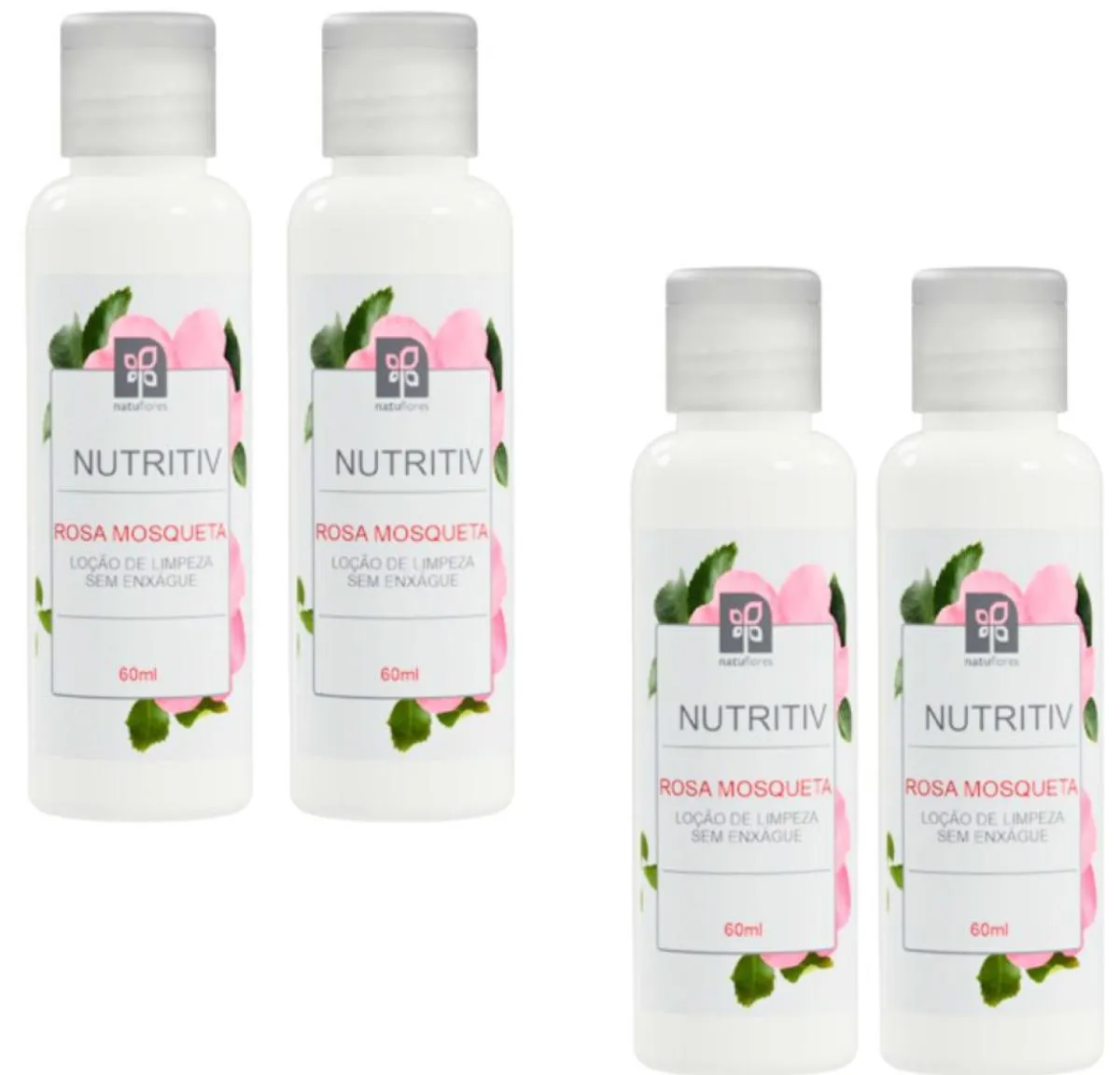 LOÇÃO DE LIMPEZA FACIAL ROSA MOSQUETA NUTRITIV 60ML NATUFLORES KIT 4UND