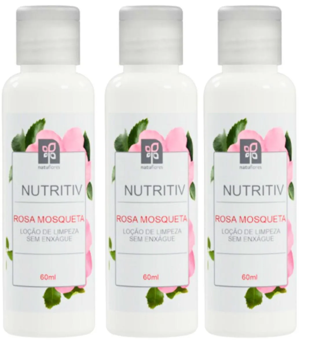 LOÇÃO DE LIMPEZA FACIAL ROSA MOSQUETA NUTRITIV 60ML NATUFLORES KIT 3UND