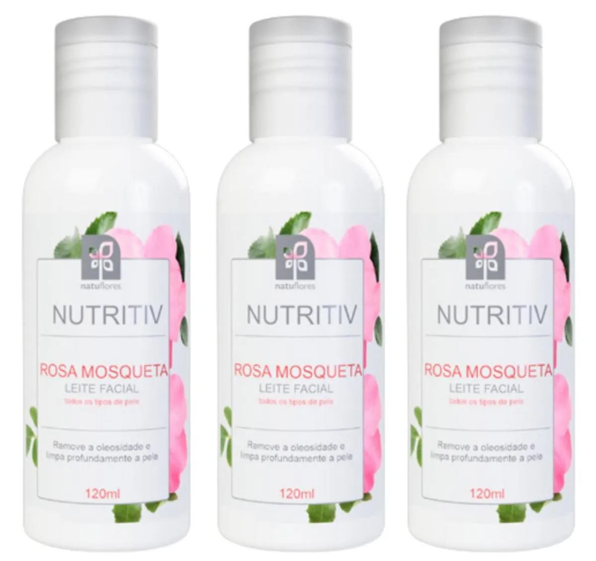 LEITE FACIAL ROSA MOSQUETA NUTRITIV 120ML NATUFLORES KIT 3UND