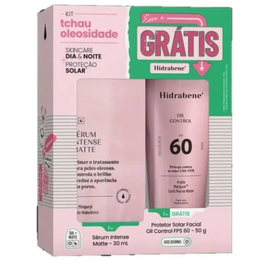 KIT SERUM INTENSE MATTE 30ML + PROTETOR SOLAR FACIAL OIL CONTROL FPS 60 - 50G - HIDRABENE