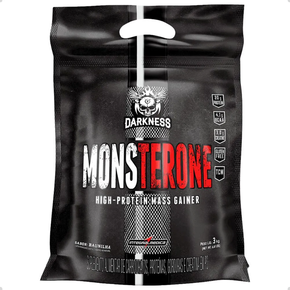 MONSTERONE MASS GAINER HIGH PROTEIN PREMIUM REFIL 3KG DARKNESS Baunilha