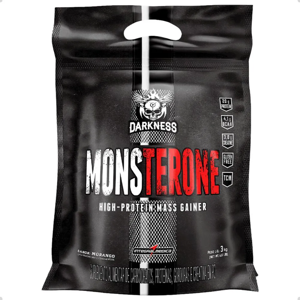 MONSTERONE MASS GAINER HIGH PROTEIN PREMIUM REFIL 3KG DARKNESS Morango