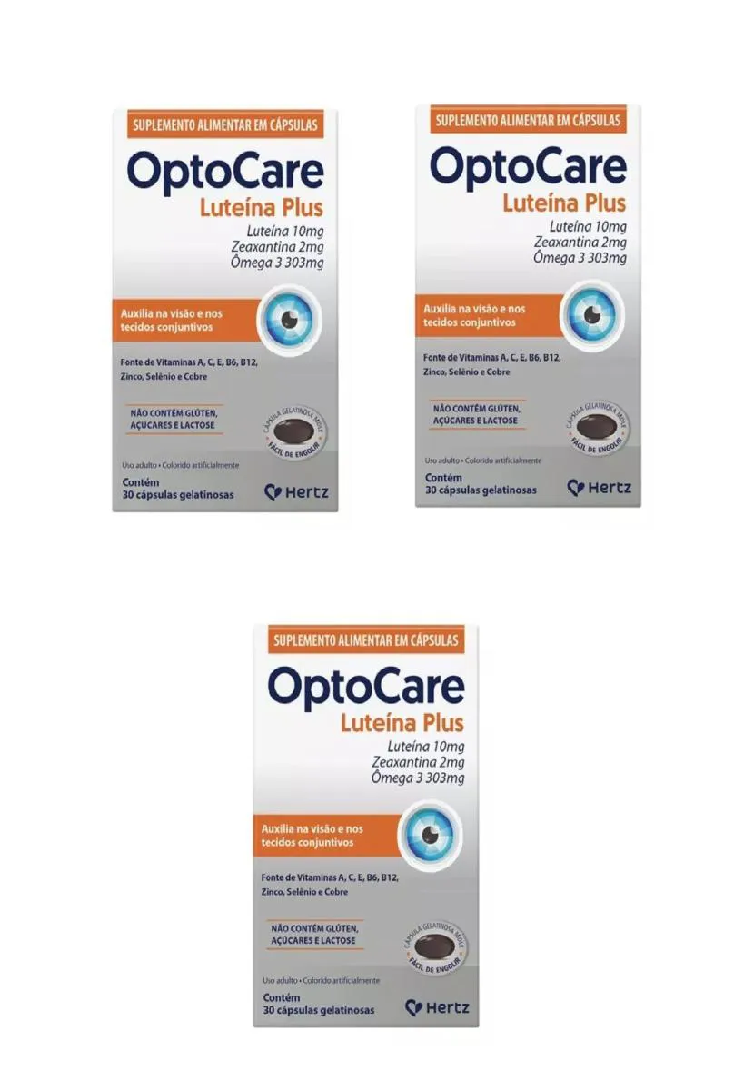 KIT 3 SUPLEMENTO OPTOCARE LUTEíNA PLUS VISãO ÔMEGA 3 30CPS
