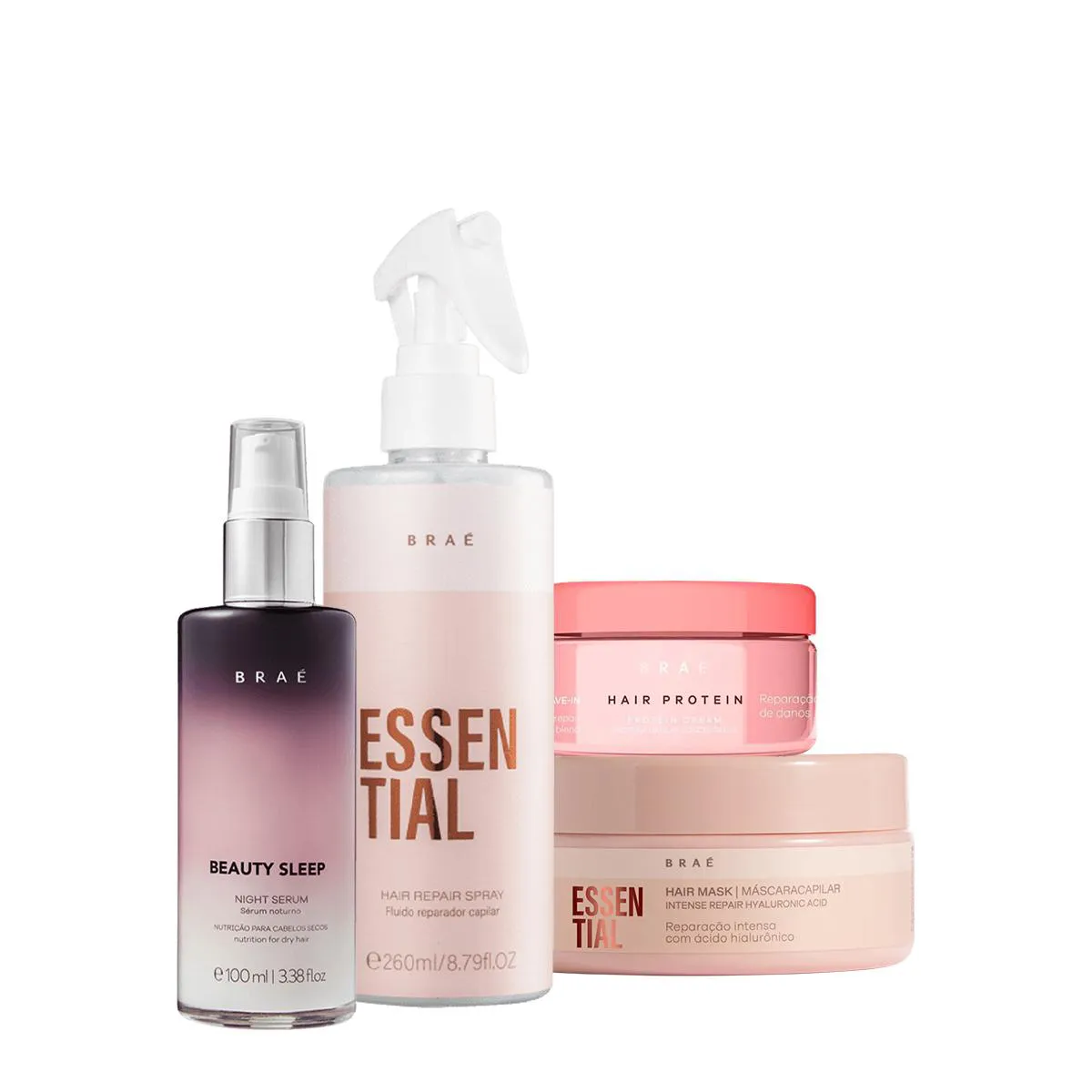 KIT BRAé HAIR PROTEíN ESSENTIAL HAIR SPRAY MáSCARA E BEAUTY SLEEP (4 PRODUTOS)