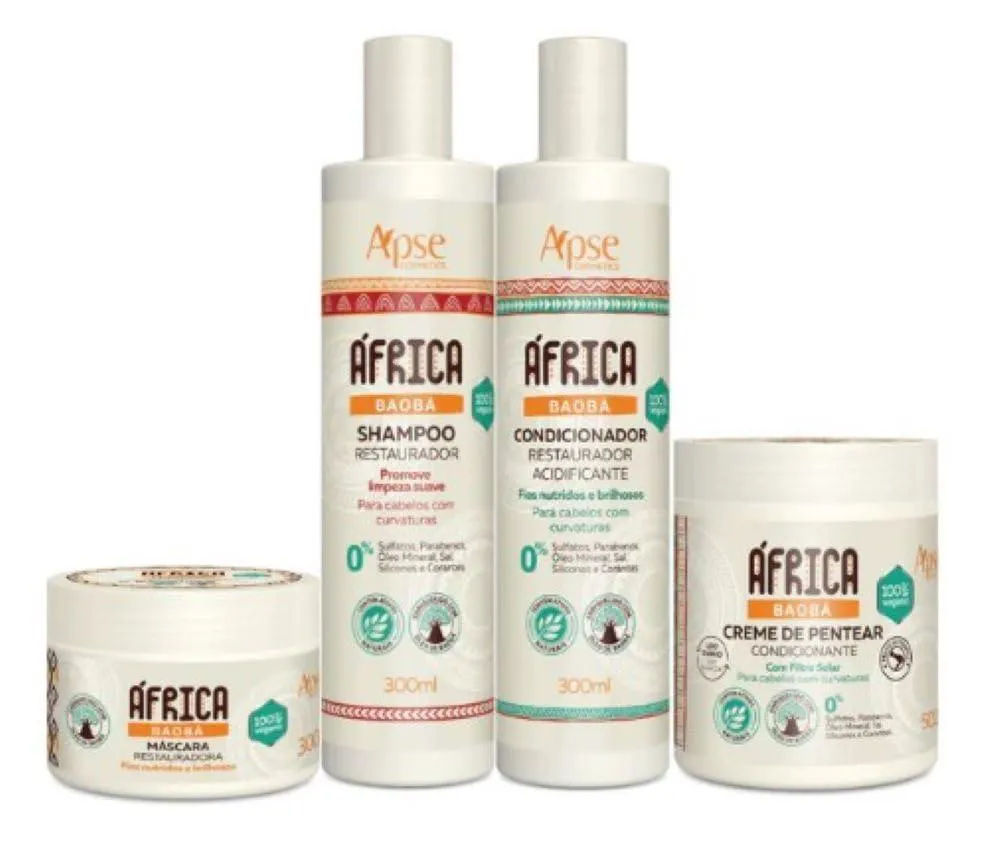 APSE ÁFRICA BAOBá SHAMPOO E COND E CREME PENTEAR E MáSCARA