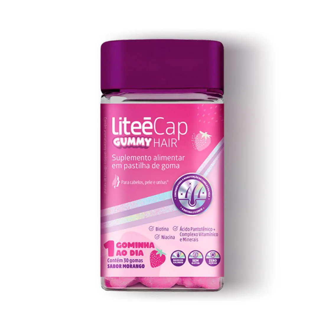 LITEECAP HAIR GUMMY | SABOR MORANGO | 1 GOMINHA AO DIA - 13 NUTRIENTES ESSENCIAIS | LITEE GUMMY