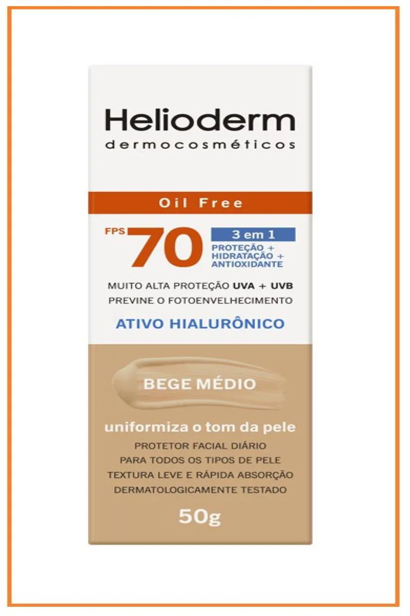 PROTETOR SOLAR FACIAL HELIODERM OIL FREE FPS70 BEGE MEDIO 50G