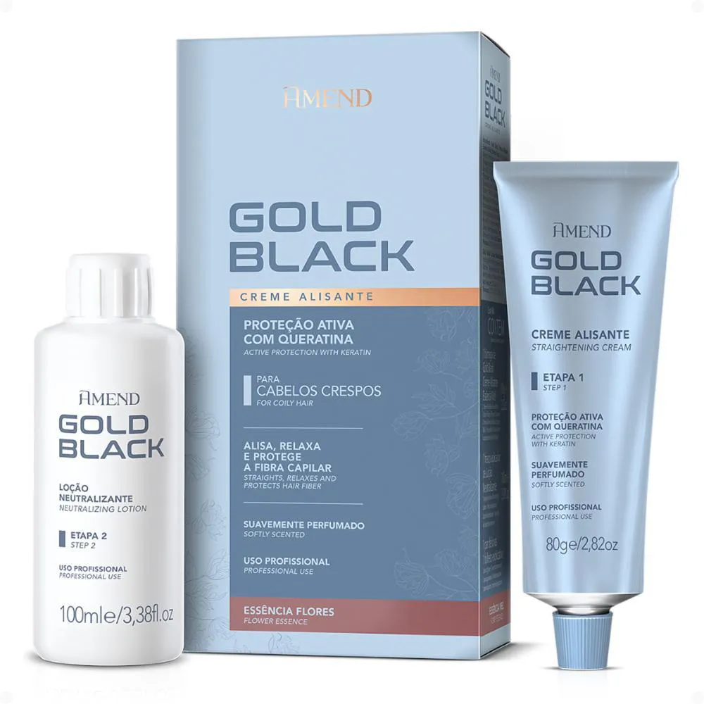 CREME ALISANTE AMEND GOLD BLACK ALISAMENTO AMôNIA FORTE COM ESSêNCIA DE FLORES