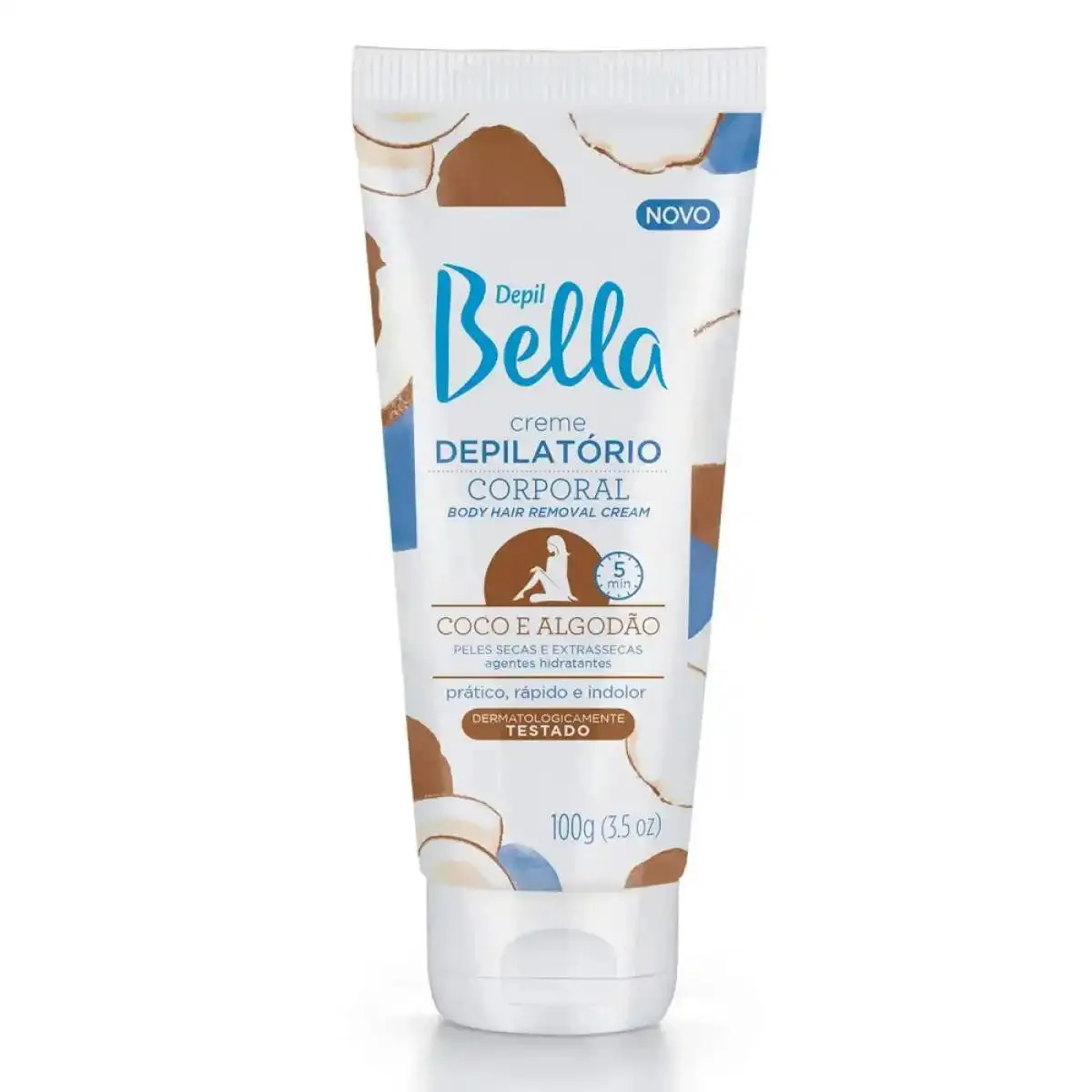 CREME DEPILATóRIO CORPORAL COCO E ALGODãO REF-PA1573 DEPIL BELLA 100G