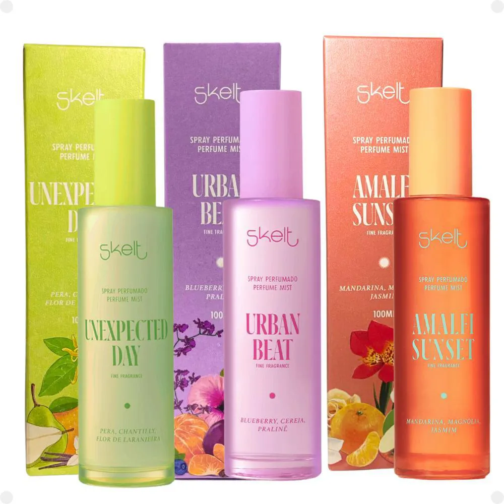 KIT PERFUME SPRAY PERFUMADO SKELT COM 3 100ML
