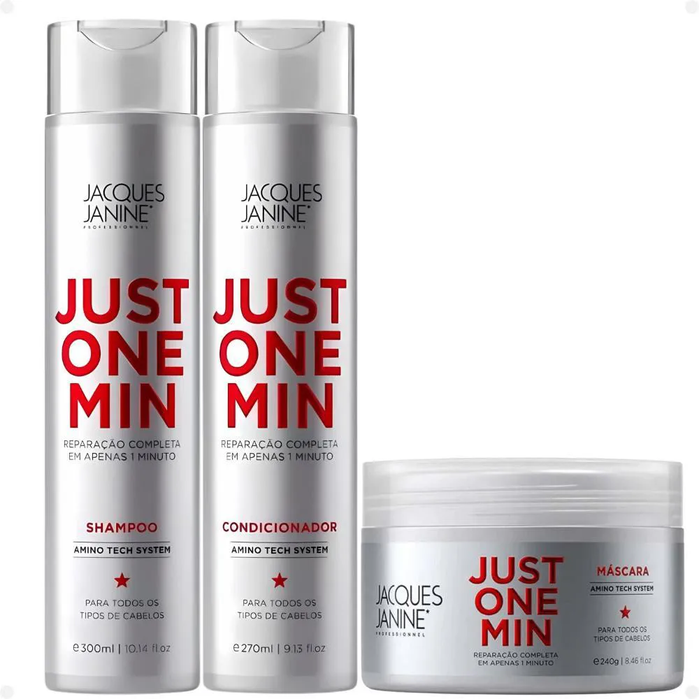 KIT JACQUES JANINE JUST ONE MIN: SHAMPOO, CONDICIONADOR E MáSCARA 240G
