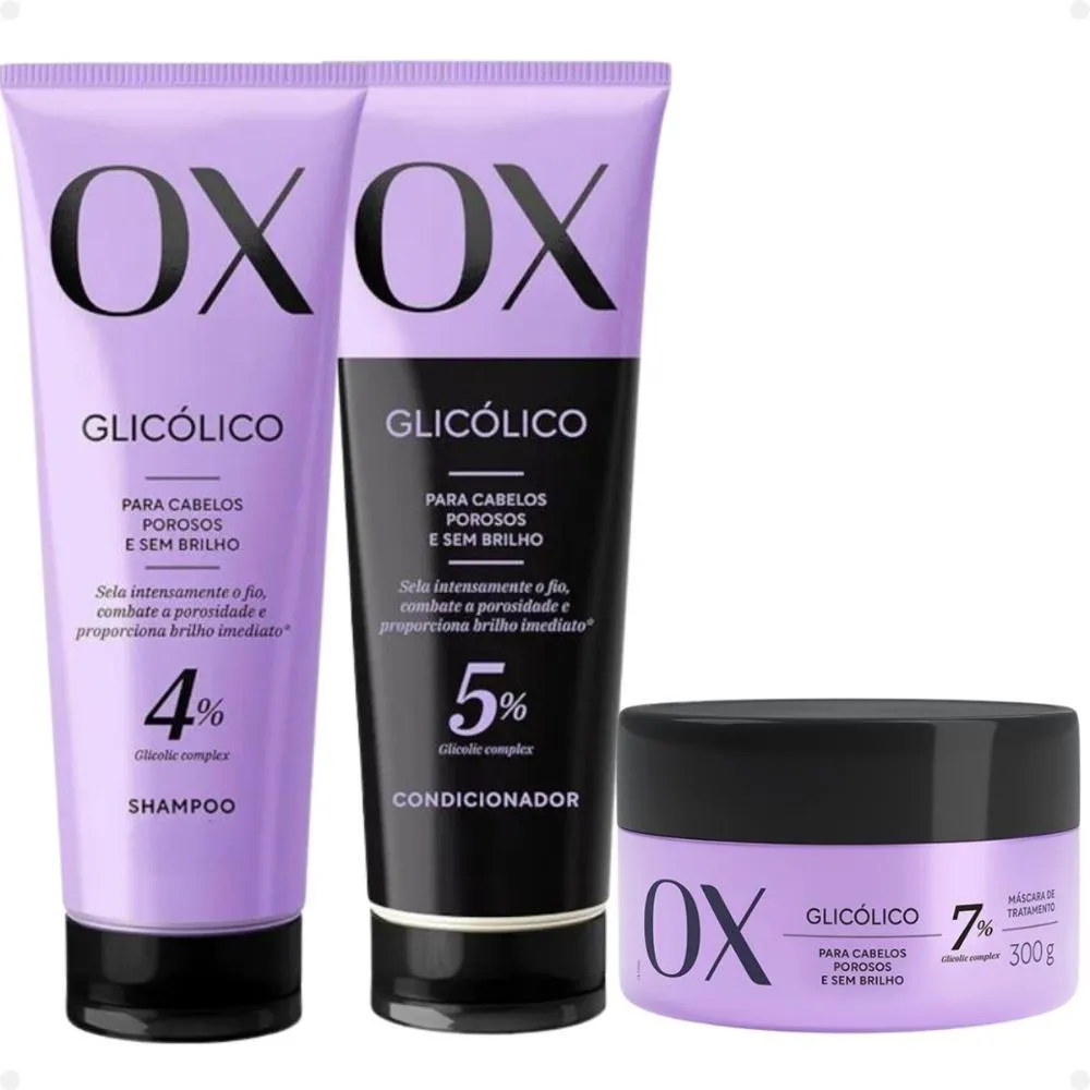 KIT OX GLICóLICO: SHAMPOO, CONDICIONADOR E MáSCARA 240ML